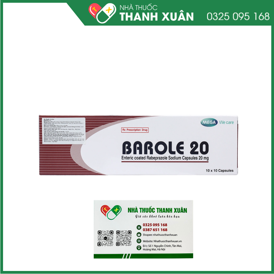 Barole 20 trị viêm loét do trào ngược dạ dày, thực quản